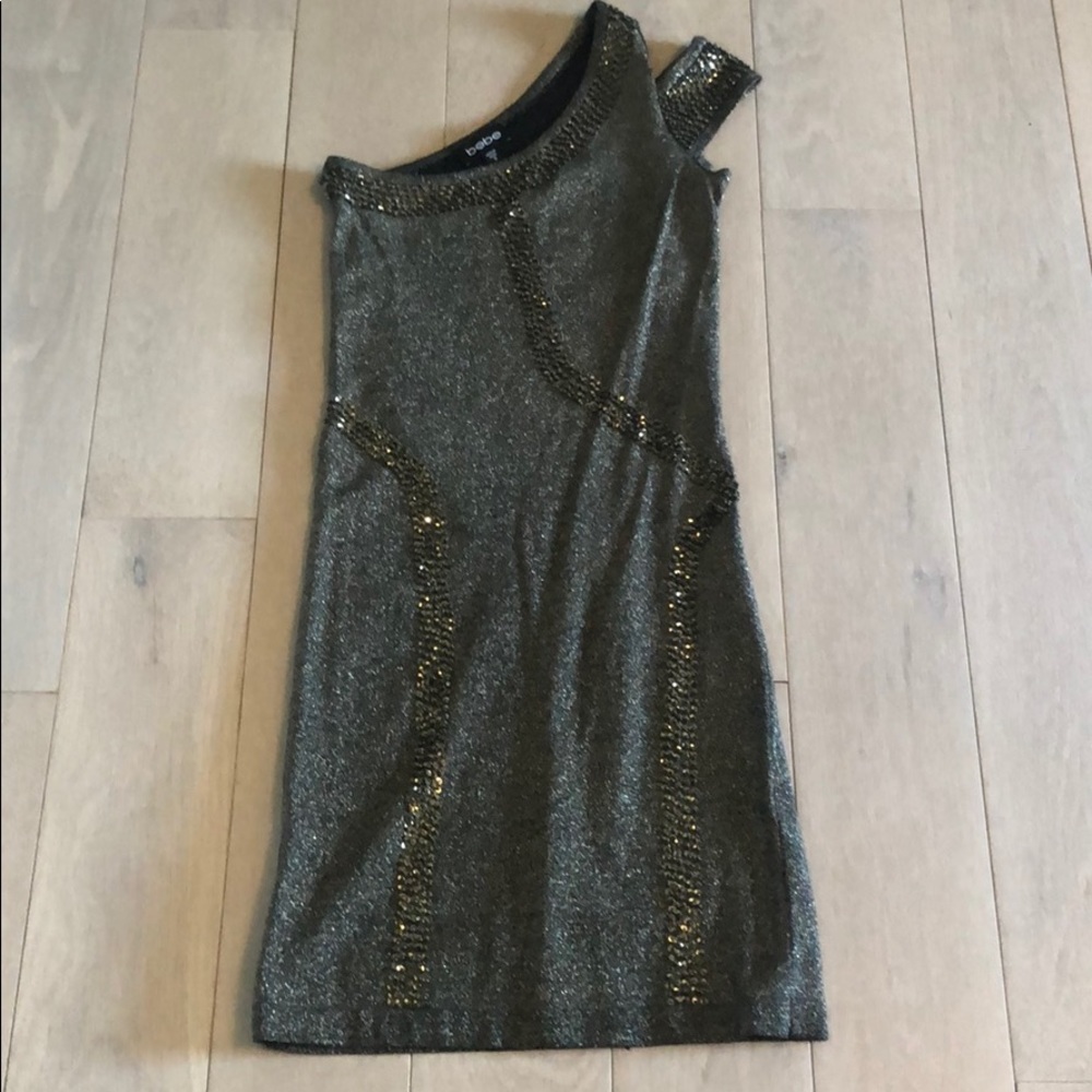 Bebe black and gold sparkle beaded dress